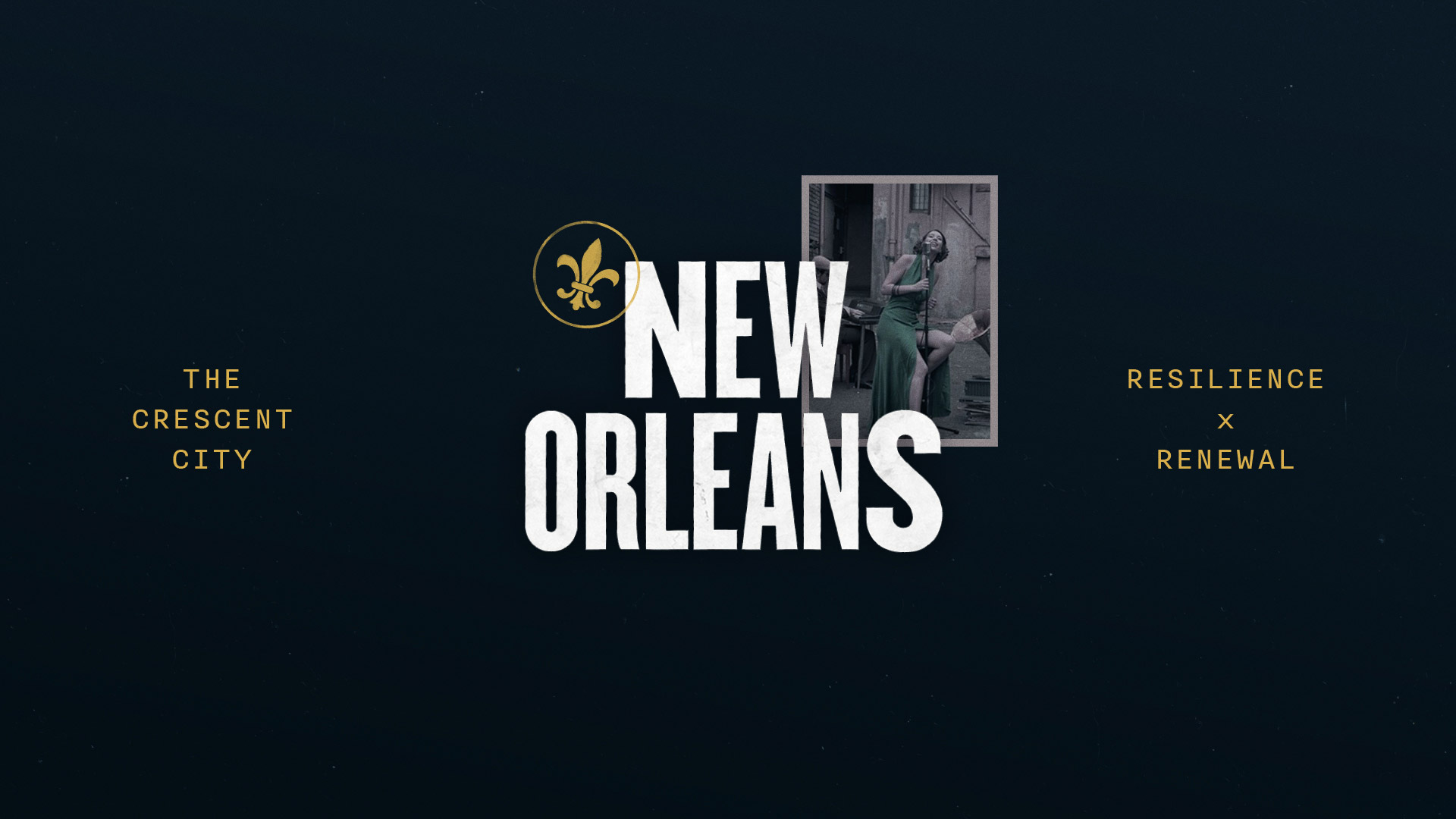 New Orleans wordmark lockup New Orleans wordmark lockup reading The Crescent City and Resilience times Renewal