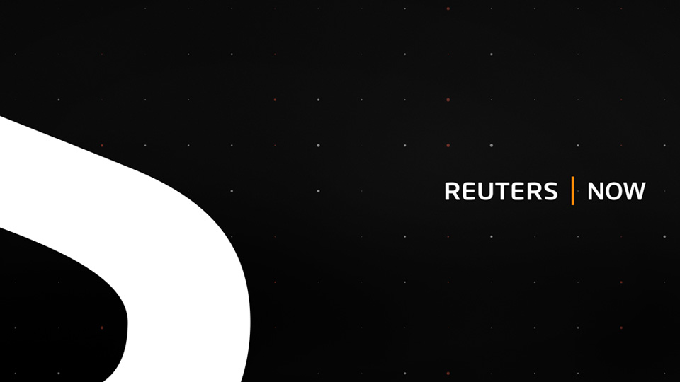 Reuters Now title card Reuters Now title card with the white brand curve on black